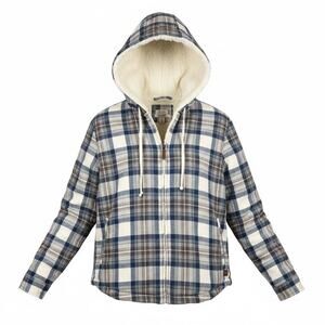 L.L. Bean Women's Scotch Blue Tartan Plaid Flannel Sherpa-Lined Zip Hoodie Small
